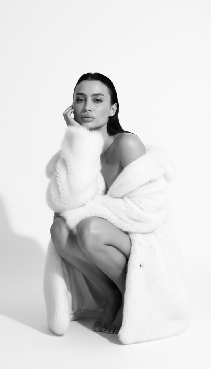 White Fur Coat — B&W Portrait